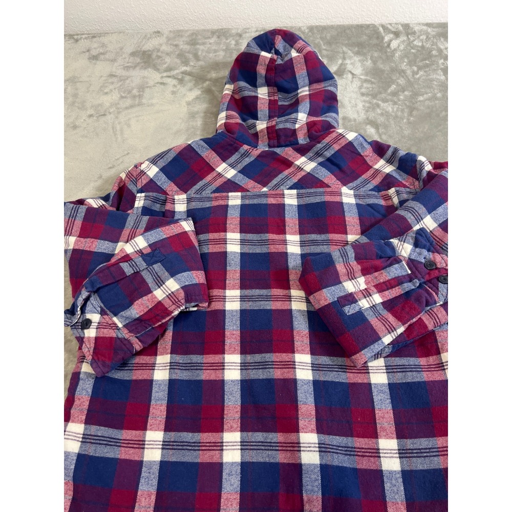 Boston Traders Mens Sherpa Lined Plaid Flannel Hooded Shirt Jacket Red Blue L - Picture 7 of 14